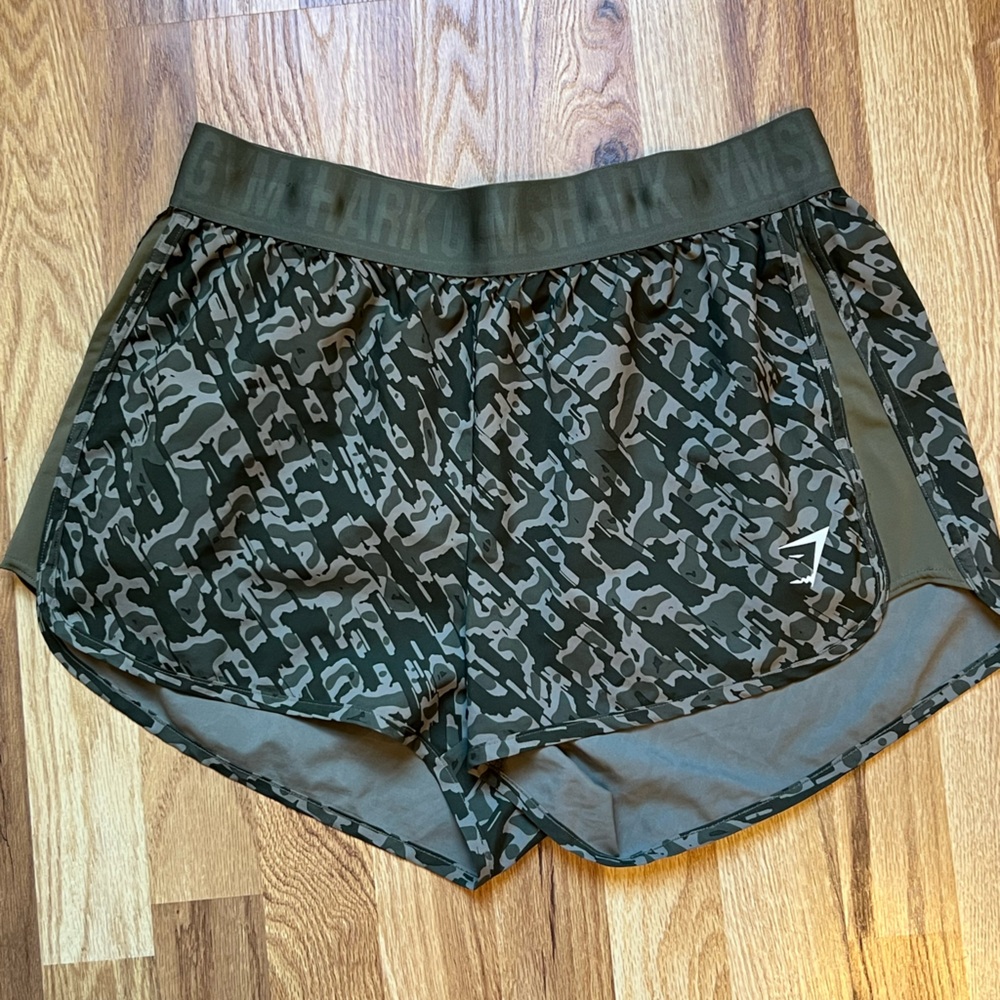 Gymshark Olive Green Camo Mini Shorts
